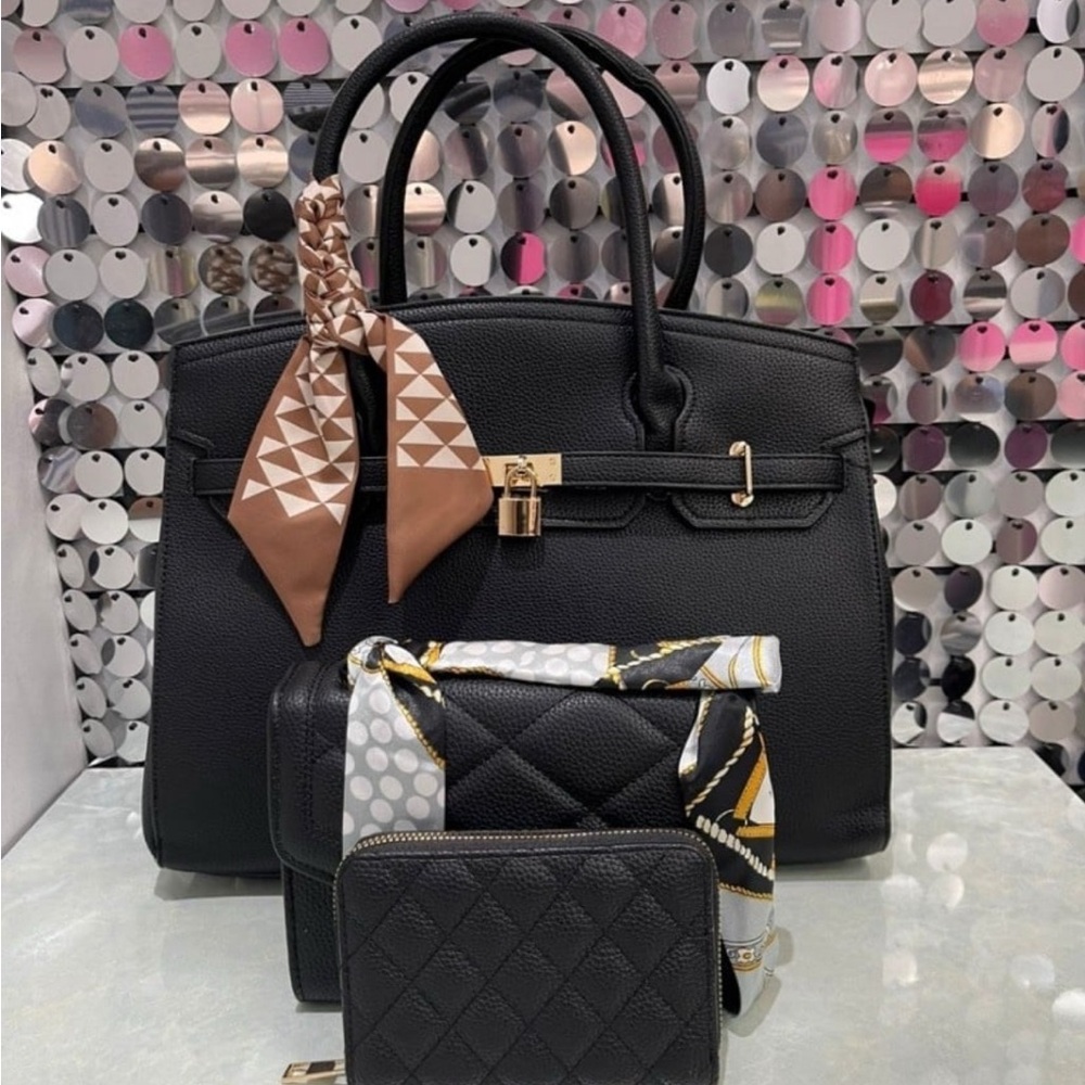Scarf Top Handle Satchel, Crossbody & Wallet Black 3-in-1 BRAND NEW